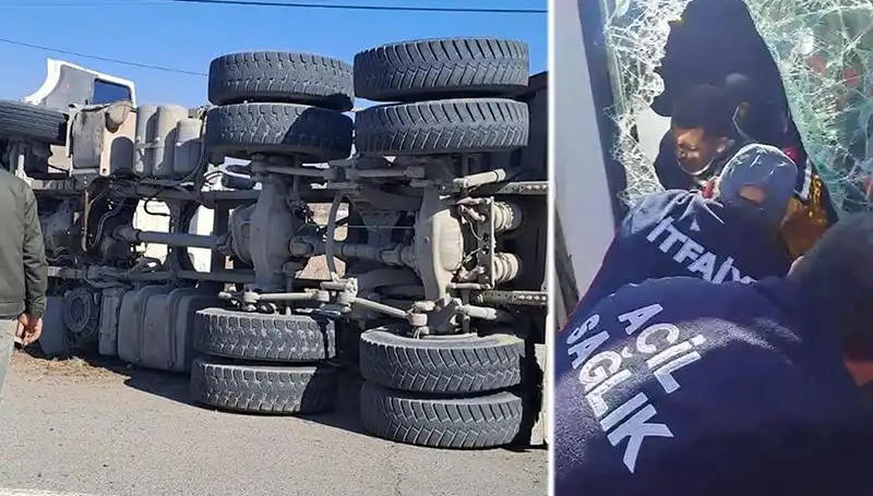 Aşırı Hızla Virajı Alamayan Kamyon Yan Yattı: O Anlar Kamerada
